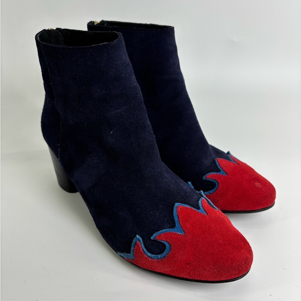 Free People Adele suede flame ankle boots 39 8.5 blue red